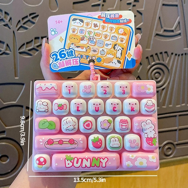 Men Keychain Accessories - 26-Grid Anti-Stress Keyboard Keycap Clicker dengan
