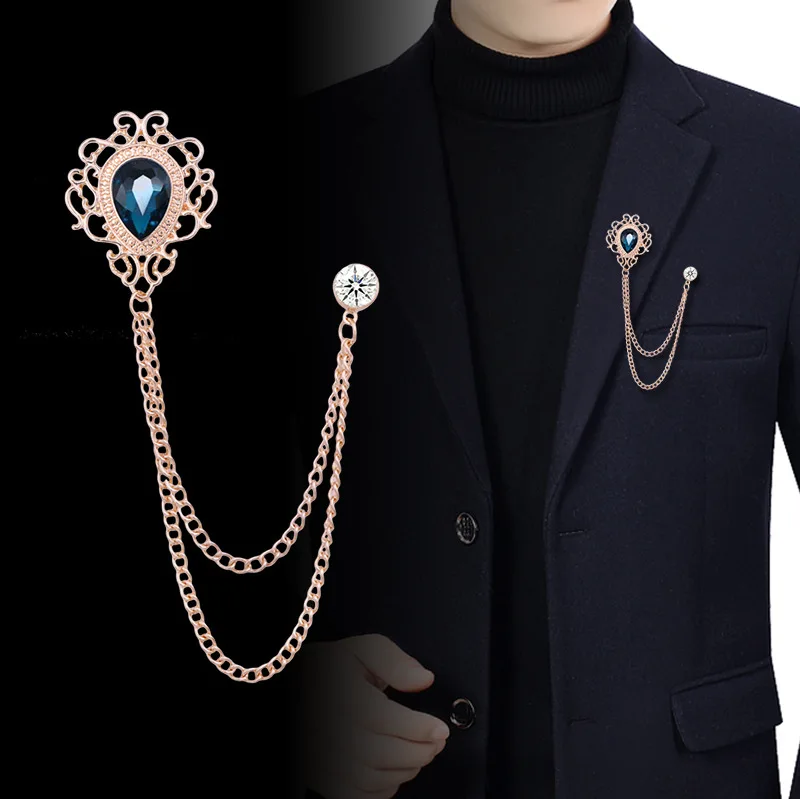 Men'S Accessories Fashion - Pin Kerah Kristal Berlian Imitasi Rantai